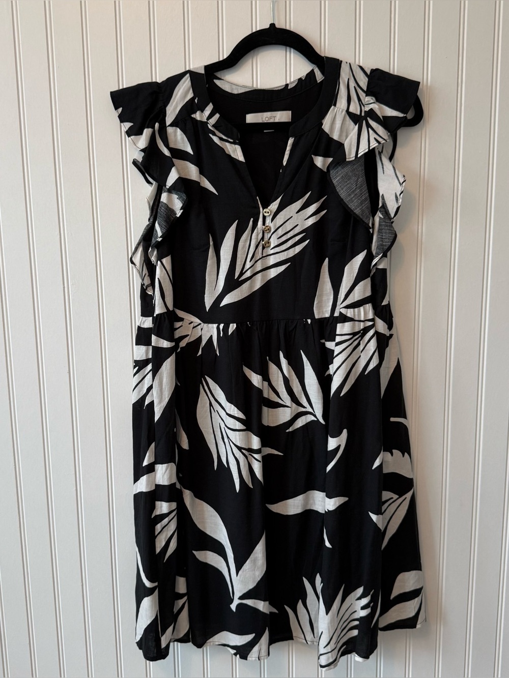 LOFT Palm Ruffle Button Dress